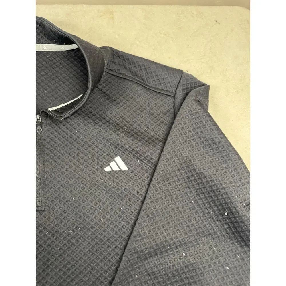 Adidas Men’s Black Textured 1/4 Zip Pullover Sweatshirt XL Athletic Logo